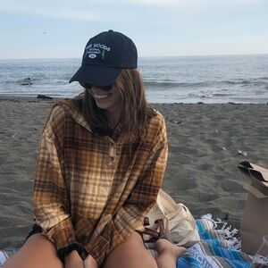 Flannel hoodie over shirt with button down and drawstring bottom